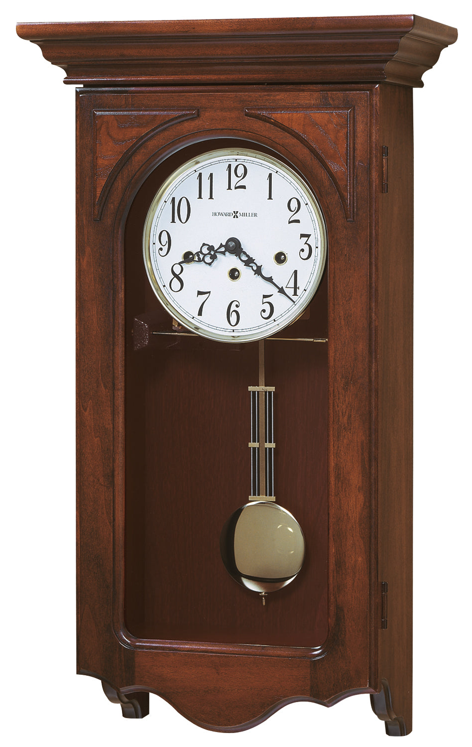 Hekman Furniture 620445 Jennelle Wall Clock - Antique Windsor Cherry Clock With Chiming Pendulum & Elegant Design Windsor Cherry Jennelle Wall Clock 620445