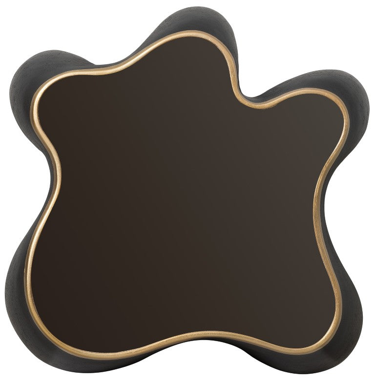 Hooker Furniture Melange Sculptural Even & Flow End Table With Gold-Leaf Top, Inset Glass, Black Base For Eclectic Style 628-80587-99