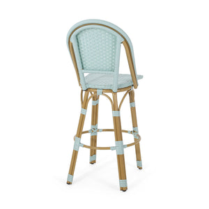 English Elm 29.5" Outdoor Pe Rattan Bistro Barstools Set of 2 Woven Teal French Cafe Style 72606.00LT