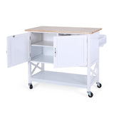 Christopher Knight Home® - Noble House - Finzer Farmhouse Kitchen Cart with Wheels, White and Natural