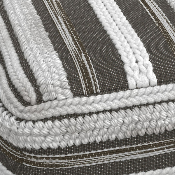 English Elm Sommer Handcrafted Square Pouf Natural Fabric Woven Texture, Supportive Polystyrene Fill, Multiuse Seat Gray B136P159328