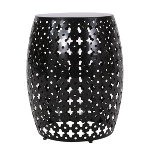 English Elm Metal Barrel End Table Powder Coated Iron Geometric Cut Indoor Outdoor Accent 73609.00BLK
