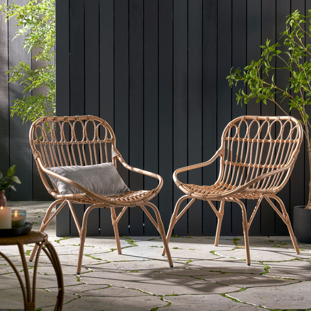 English Elm Harlem Faux Rattan Accent Chair Set of Two Bohemian Iron Frame Indoor Outdoor Seating 70654.00LBRN