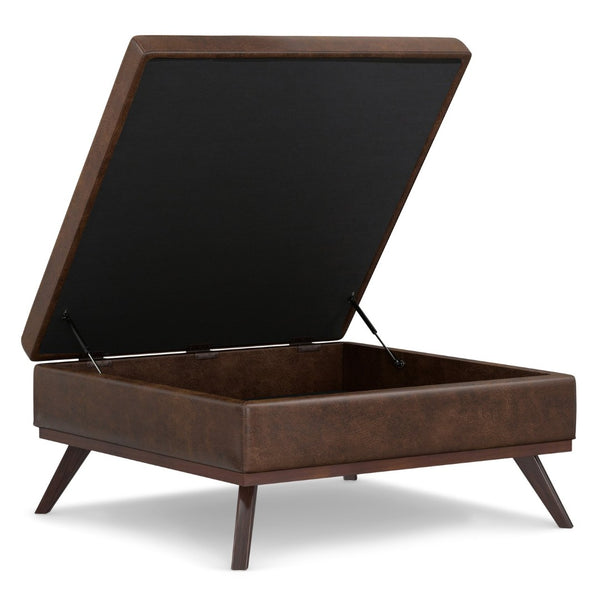 English Elm Owen - Mid-Century Inspired Xl Square Coffee Table Ottoman With Hidden Storage In Brown Vegan Leather B136P159202-GIGA