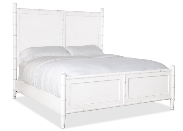 Hooker Furniture Charleston California King Panel Bed In White Heron Finish With Cane Accents, Bamboo Trim & Pineapple Finials 92.00 L x 81.00W x 70.00H 6750-90160-06