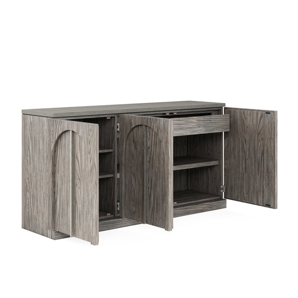 A.R.T. Furniture Vault Credenza - Elegant New Traditional Buffet In Mink Finish With Adjustable Shelves & Modern Design Gray Parawood Solids,White Oak Veneers 285252-2354