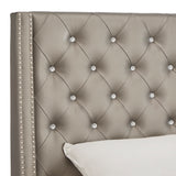 Homelegance By Top-Line Vaughn Faux Leather Crystal Tufted Headboard Silver Faux Leather