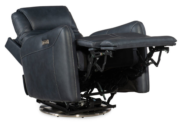 Hooker Furniture Steffen Zero-Gravity Swivel Power Recliner With Adjustable Motorized Headrest, Usb Charging, Top-Grain Leather Dark Blue RC601-PHSZ-049