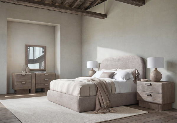 Bernhardt Bernhardt Monolith Panel Bed King — Sculptural Upholstered Headboard, Puma Wood Feet, Performance Fabric K2133