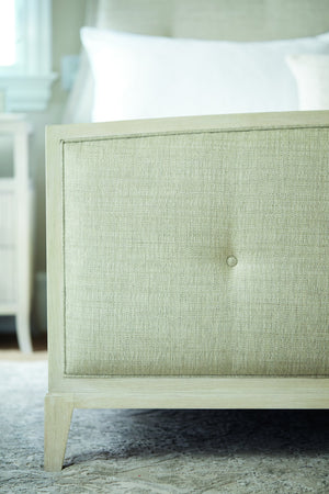 Bernhardt Bernhardt East Hampton King Upholstered Panel Bed With Cerused Linen Finish, Button-Tufted Elegance K1238