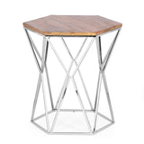 Christopher Knight Home® - Noble House - Cowger Rustic Glam Handcrafted Mango Wood Side Table, Walnut and Polished Nickel