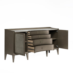 A.R.T. Furniture Cove Credenza: Glamorous Transitional Style With Marble Top, Adjustable Shelves, And Unique Drawers Grey Rubberwood Solids,Primavera Veneer,Stone,Metal,Cork 349252-2743