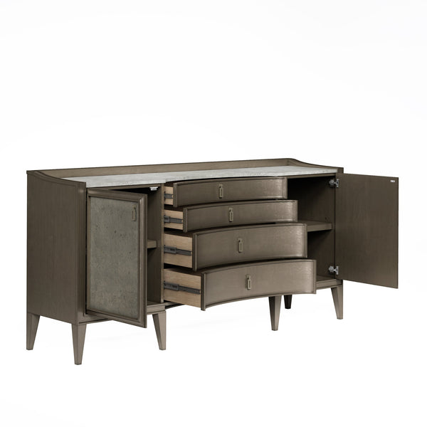 A.R.T. Furniture Cove Credenza: Glamorous Transitional Style With Marble Top, Adjustable Shelves, And Unique Drawers Grey Rubberwood Solids,Primavera Veneer,Stone,Metal,Cork 349252-2743