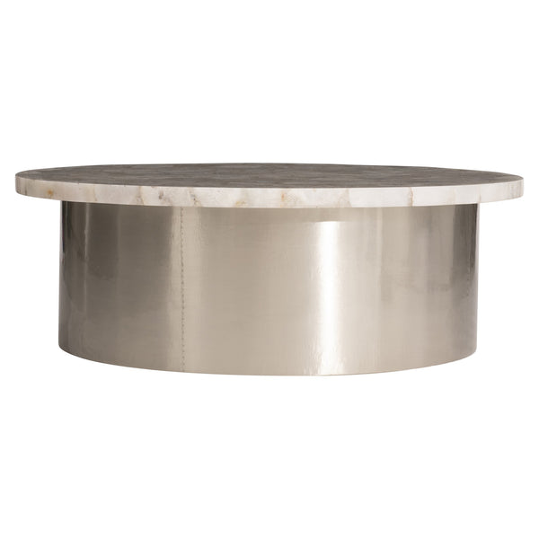 Bernhardt Bernhardt White Agate Shimla Cocktail Table With German Silver Canister Base — Elegant Centerpiece 328480