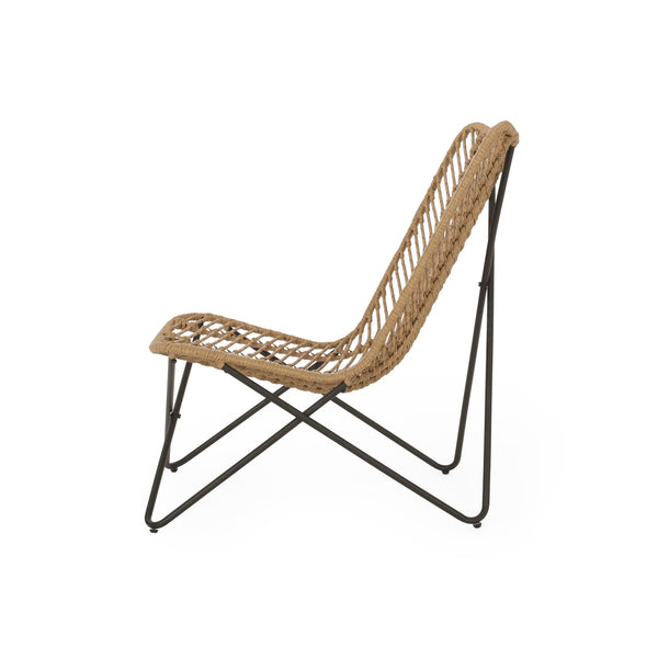 English Elm Gatlin Woven Wicker Outdoor Accent Chair Set Bohemian Curved Shell with Geometric Base 70650.00LBRN