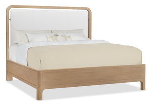 Hooker Furniture Banyon Modern King Panel Bed With Leather-Trim Headboard, White Oak Desert Finish, Sturdy Craftsmanship Beige 6081-90366-82