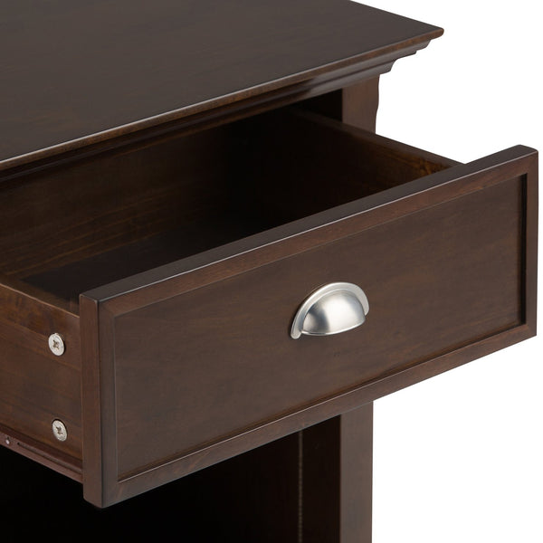 English Elm Acadian Handcrafted Bedside Table in Brunette Brown - Solid Wood, Drawer & Open Storage, Transitional Design B136P159417