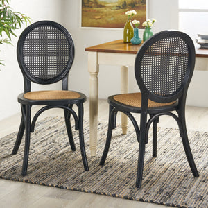 English Elm Dining Chairs Set of 2 Solid Elm Wood with Pressed Cane Mid-century Style 66146.00BLK