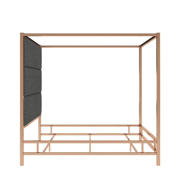 Homelegance By Top-Line Marcel Champagne Gold Canopy Bed with Linen Panel Headboard Champage Gold Metal