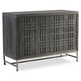 Tribeca Door Chest with Geometric Pattern, Adjustable Shelves, Steel Base