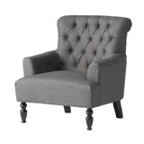 Christopher Knight Home® - Noble House - Byrnes Contemporary Button-Tufted Fabric Club Chair with Rolled Backrest, Dark Gray and Dark Brown