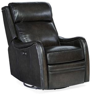 Hooker Furniture Stark Power Swivel Glider Recliner With Usb Port, Brindisi Trinita Leather, Nailhead Trim, 360° Comfort RC234-PSWGL-089