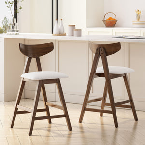 English Elm Christopher Knight Home® - Counter Stool mid-century set of 2 with rubberwood splayed legs, upholstered seats & footrests, 25" seat height Light beige 71185.00LBGE