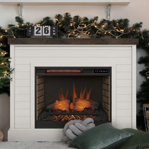 Legends Furniture Bridgevine Home Washington 48 Inch Fireplace With Mantel, Jasmine Whitewash And Barnwood Finish Barnwood And Jasmine White, White Poplar Solids And Okoume Veneers With Knotty Alder Top Wa5110.Bjw