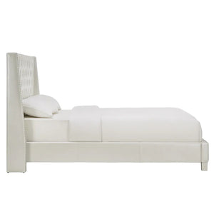 Homelegance By Top-Line Vaughn Faux Leather Crystal Tufted Bed Ivory White Faux Leather