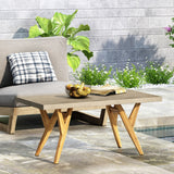 Christopher Knight Home® - Noble House - Mulligan Outdoor Acacia Wood and Cast Stone Coffee Table, Teak and Light Gray