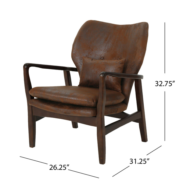 English Elm Christopher Knight Home® - Mid Mid Century Modern Fabric Club Chair with Button-Tufted Back and Accent Pillow, Tapered Birch Legs, Stylish Comfort (31.25˝W x 26.25˝D x 32.75˝H) Brown 59135.00MFBRN