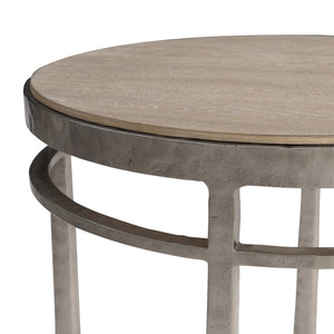 Bernhardt Bernhardt Aventura Side Table With Marcona Oak Top & Frosted Nickel Cast-Aluminum Base, 24"H 318125