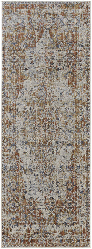 Feizy Rugs Kaia Luxurious Low Pile Medallion Area Rug - Soft, Durable, And Fade-resistant For High Traffic Areas Tan,Ivory,Orange Polypropylene,Viscose,Polyester Kai39hvfbgemlti3e