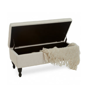 English Elm Christopher Knight Home® - Storage Ottoman Bench with Tufted Plush Top, Hidden Compartment, Dark Wood Legs, 41.5" x20" x12" Linen 54744.00LNN