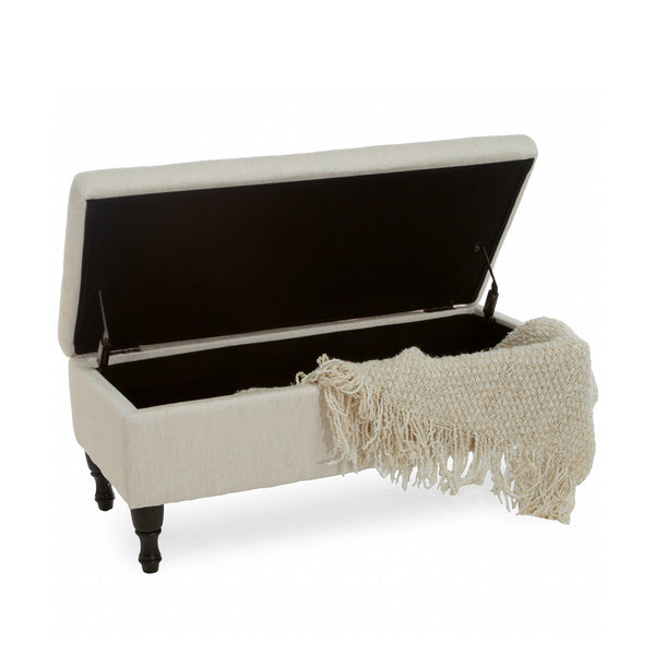 English Elm Christopher Knight Home® - Storage Ottoman Bench with Tufted Plush Top, Hidden Compartment, Dark Wood Legs, 41.5" x20" x12" Linen 54744.00LNN