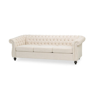 English Elm Sofa Chesterfield Three Seat Tufted Scrolled Arm Nailhead Living Room Formal Piece 68014.00FBGE