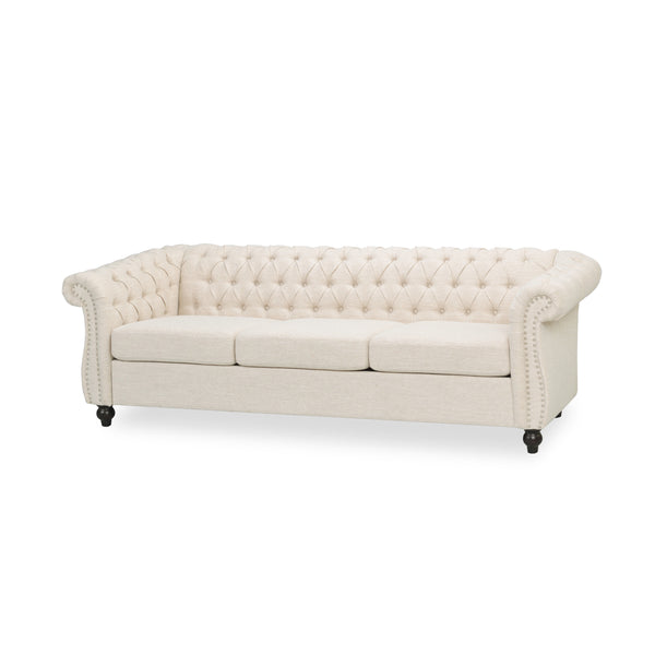 English Elm Sofa Chesterfield Three Seat Tufted Scrolled Arm Nailhead Living Room Formal Piece 68014.00FBGE