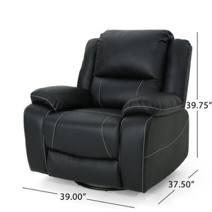 English Elm Christopher Knight Home® - 39" Wide Faux Leather Manual Swivel Recliner with 360° Rotation, Multi-Angle Comfort and Durable PU Finish Black 62814.00BLK