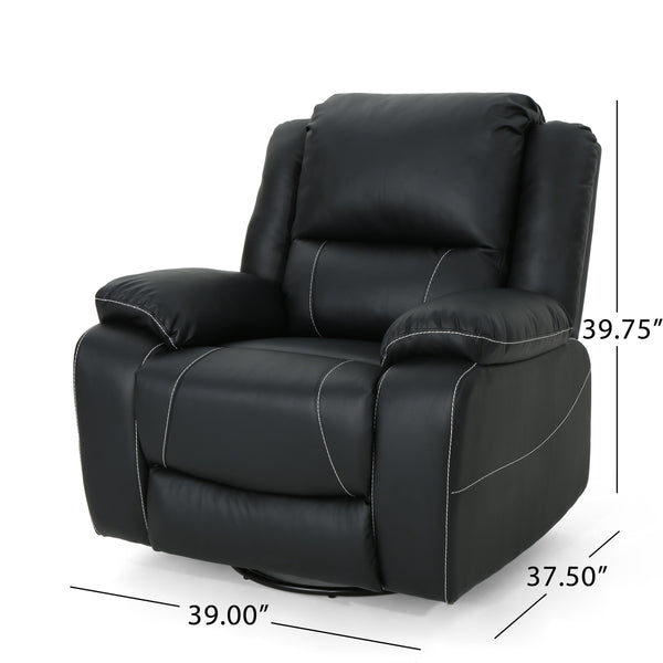 English Elm Christopher Knight Home® - 39" Wide Faux Leather Manual Swivel Recliner with 360° Rotation, Multi-Angle Comfort and Durable PU Finish Black 62814.00BLK