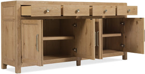 Hooker Furniture Driftwood Buffet With Inset Natural Stone Top, Rustic Buckboard Finish, Soft-Close Drawers & Doors Light Wood 6820-75901-80