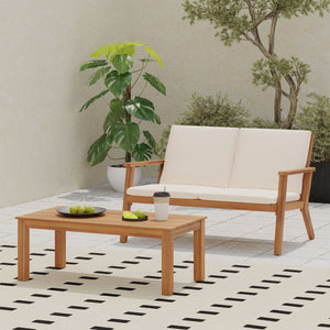English Elm Christopher Knight Home® - Acacia Outdoor Loveseat and Coffee Table Set with Cushions, Mid-Century Acacia Wood Patio Seating Beige+Brown 68024.00CRM