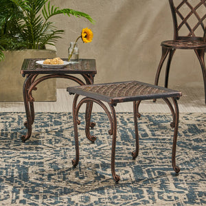 English Elm Laughlin Cast Aluminum Outdoor End Tables Antique Copper Patina Old World Patio Set 54043.00