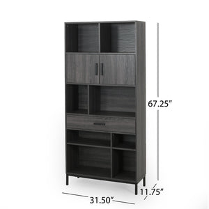 English Elm Christopher Knight Home® - CUBE Contemporary Cube Unit Bookcase in Grey Oak with Faux Wood, Iron Legs, Shelves, Drawer & Cabinets 66446.00