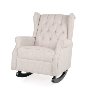 English Elm Christopher Knight Home® - ROCKING Chair Beige Fabric Wingback with Birch Rockers, Button-Tufted Diamond Stitch Comfort & Style 72153.00