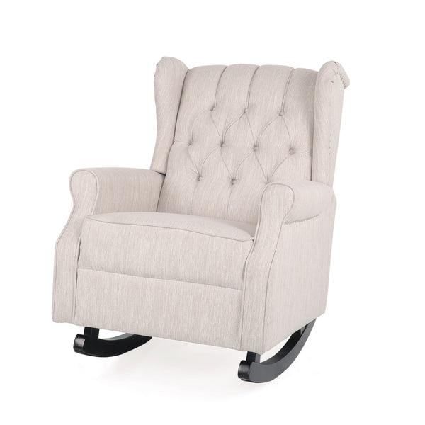 English Elm Christopher Knight Home® - ROCKING Chair Beige Fabric Wingback with Birch Rockers, Button-Tufted Diamond Stitch Comfort & Style 72153.00