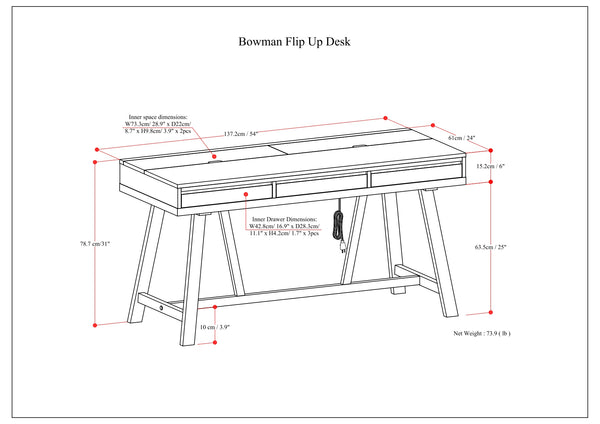 English Elm Bowman Handcrafted Flip-Up Desk in Distressed Grey with USB Power, 3 Drawers, Trestle Base, 54"W B136P158491