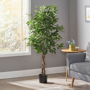 English Elm 150cm Artificial Ficus Tree Twisted Trunk Glossy Foliage Indoor Floor Statement Plant 70516.00