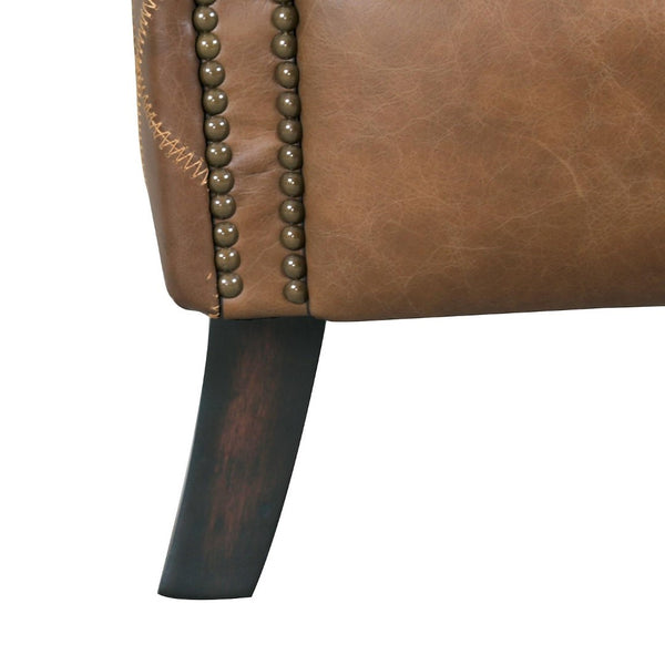 Pasargad Harrison Wing Chair - Luxurious Top Grain Leather Upholstered Comfort In Elegant Brown Brown Leather Chair-018-1