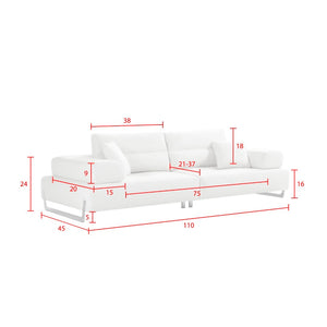 Pasargad Home Ravenna Modern Faux Suede Sofa With Sliding Backrest & Armrests For Ultimate Comfort White Faux Suede Pslm-012-3