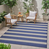 Christopher Knight Home® - Noble House - Cabana Outdoor 7'10" X 10' Stripe Area Rug, Navy and Ivory